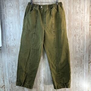 Forever 21 High-Rise Pants Womens L 30x27 Olive Green Snap Hem Canvas Streetwear